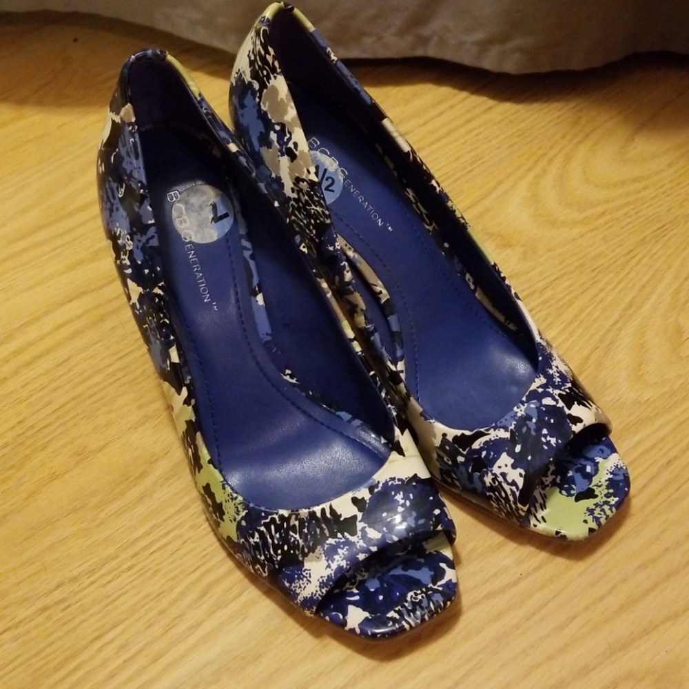 Floral peep toe heels